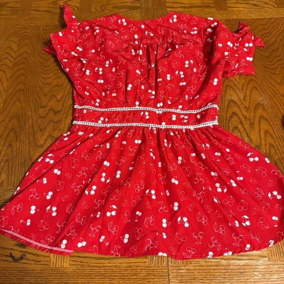 eShakti Red Cherry Print Peplum Top Sz S Bow Sleeve Retro Pinup Baby Doll Top - Picture 14 of 14